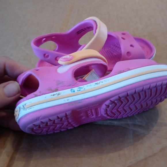 Crocs BAYABAND Toddler Girl 7 pink Peach White open toe Sandals - Picture 3 of 7